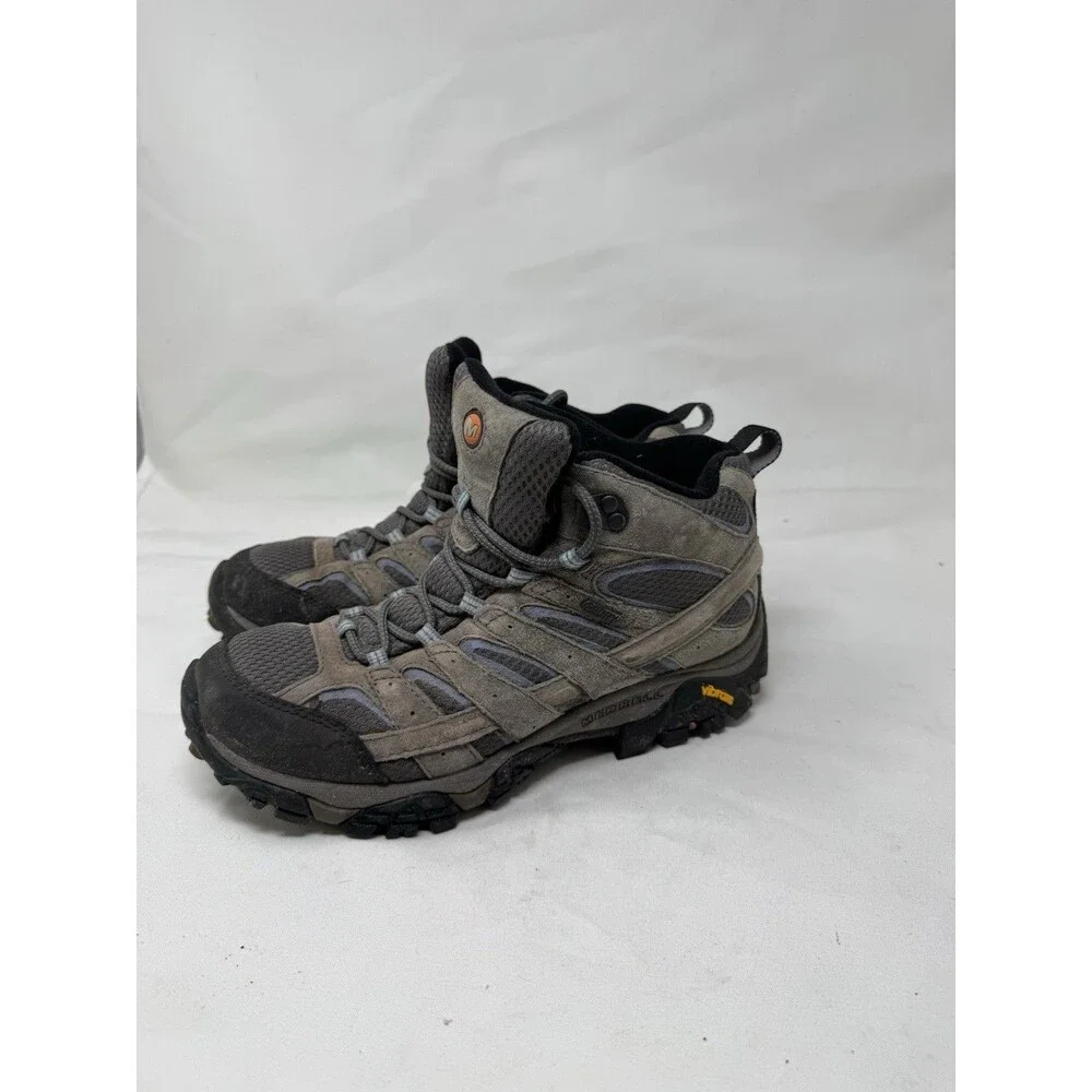 Merrell Moab 2 Mid Trail Hiking Boots Mens Size 9 Gray Suede Vibram J06045